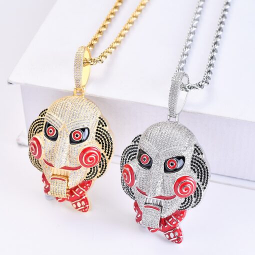 Scary Clown Cartoon Pendant Micro Pave CZ + Chain - Image 2