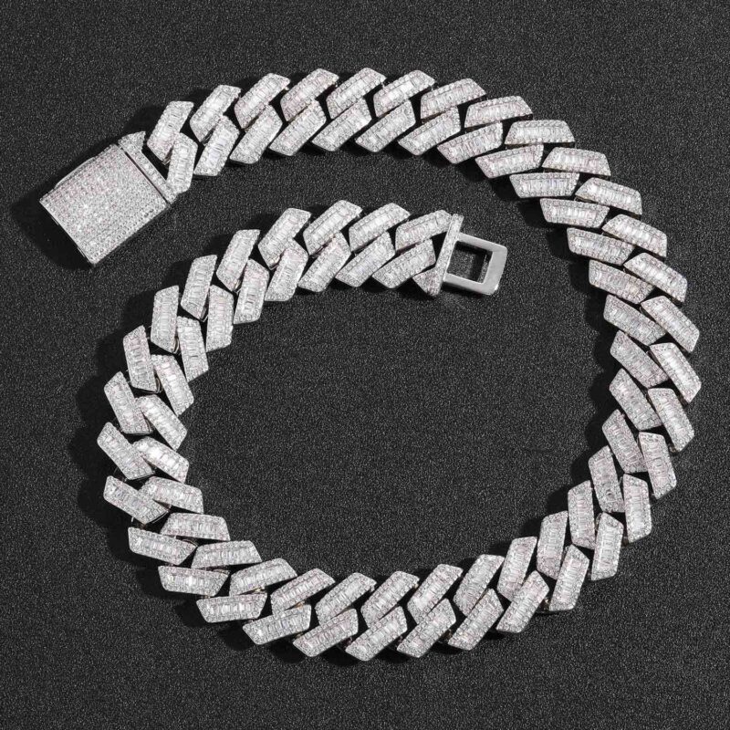 20mm Iced Out Baguettes Miami Cuban Chain Solid Links Heavy | AJWatches