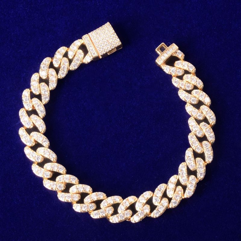 15mm Miami Cuban Bracelet Iced Out Gold Tone Or White Gold Micro Pave ...