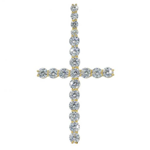 White Gold or Yellow Gold Pave Set Cross Pendant + Iced Out Tennis Chain - Image 3