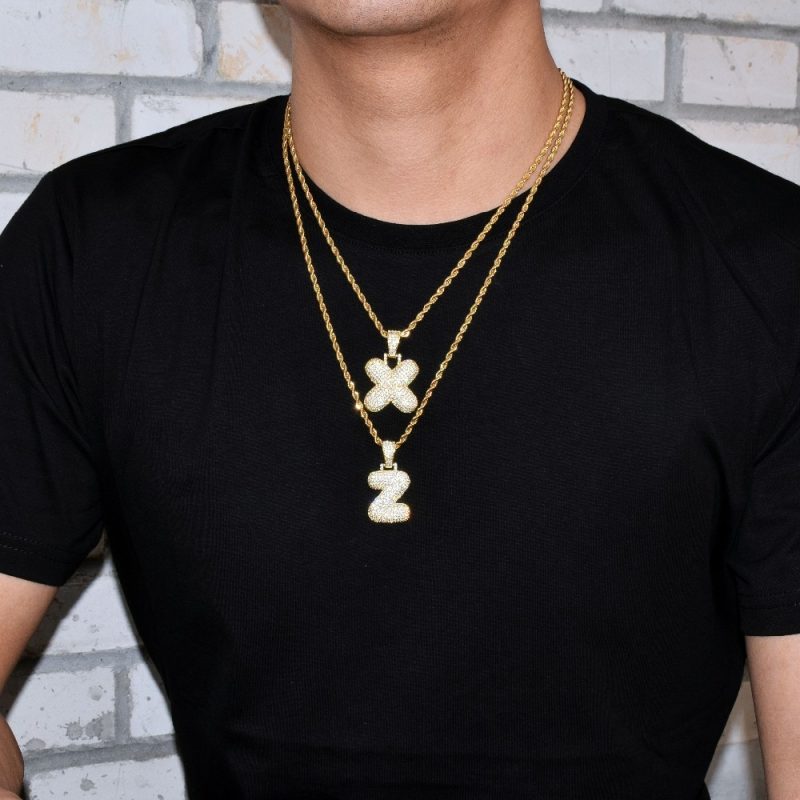 Custom Bubble Letter Pendant Gold Or White Gold Iced Out Micro Pave ...