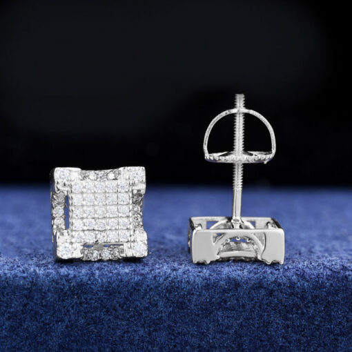 10K White Gold Real VVS Moissanite Square Stud Earrings Pass Tester - Image 6