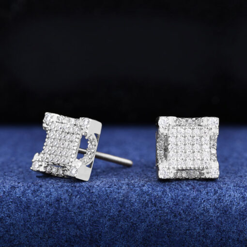 10K White Gold Real VVS Moissanite Square Stud Earrings Pass Tester - Image 5