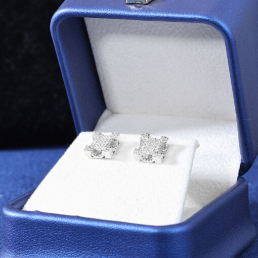 10K White Gold Real VVS Moissanite Square Stud Earrings Pass Tester - Image 7