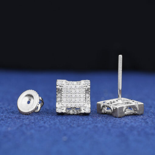 10K White Gold Real VVS Moissanite Square Stud Earrings Pass Tester - Image 8