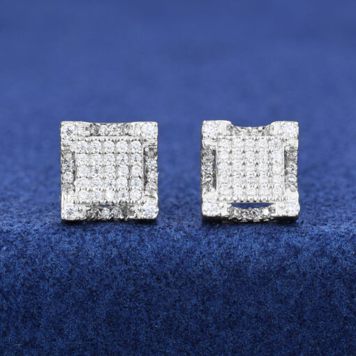 10K White Gold Real VVS Moissanite Square Stud Earrings Pass Tester - Image 3