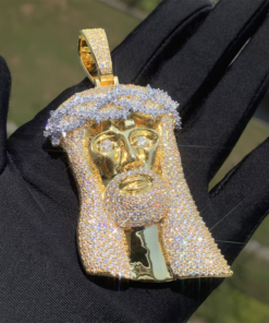 Thorned Jesus Pendant Micropave Setting Gold or White Gold + Chain