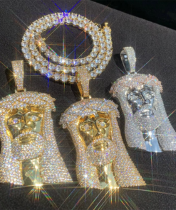 Alternative view of Thorned Jesus Pendant Micropave Setting Gold or White Gold + Chain