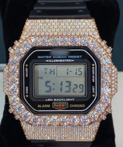 Alternative view of Custom G-Shock DW5600 – Iced Out Moissanite Rose Gold Edition
