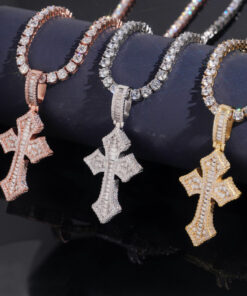 VVS Moissanite Baguette Cross Pendant