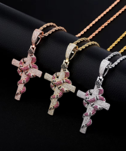 Snake Cross Pendant Iced Out Micro Pave CZ + Chain