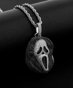 Scream Mask Ghostface Pendant White Gold Iced Out Micro Pave + Chain