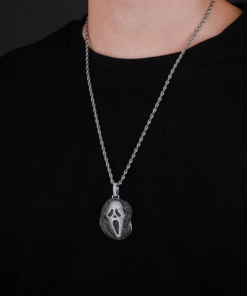 Alternative view of Scream Mask Ghostface Pendant White Gold Iced Out Micro Pave + Chain